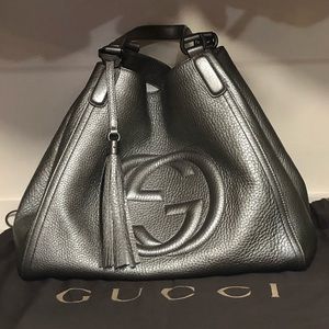 Gucci Grey Pebbled Leather Soho Shoulder Bag